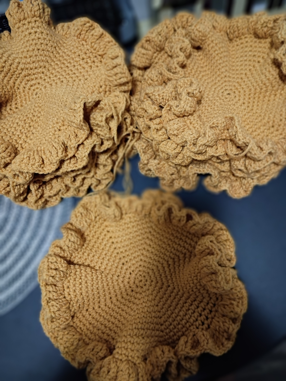 1pc Handmade Crochet Ruffled Coaster - Mustard Yellow/Gold